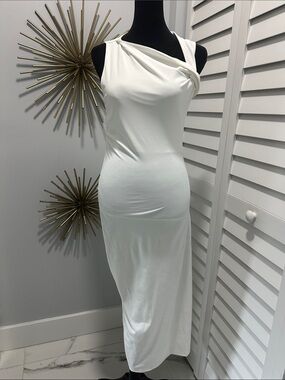 Express White One-Shoulder Twist-Detail Maxi Dress